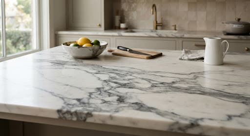 Plan de travail sur mesure en marbre Calacatta